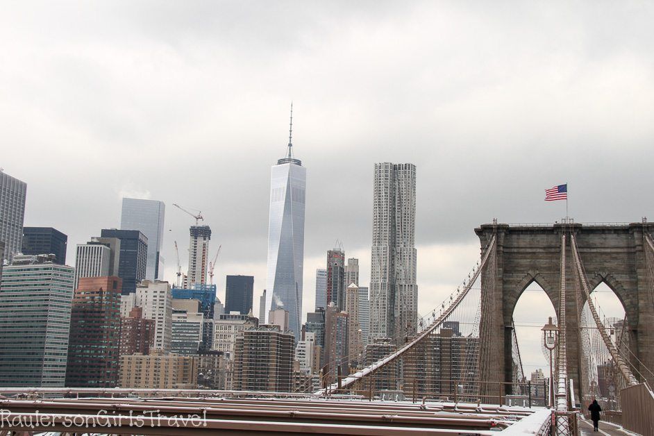 New York City skyline with Brooklyn Bridge and One World Trade Center