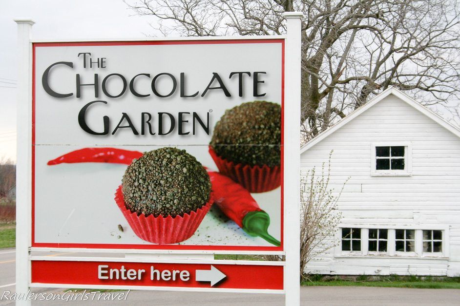 The Chocolate Garden sign at the entrance