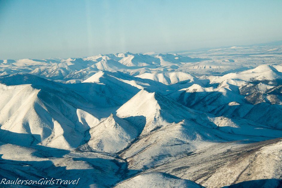 Alaskan mountain range view from the plane
