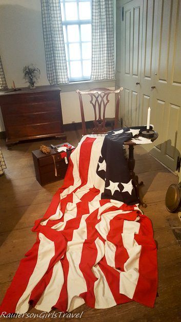 Inside of Betsy Ross' house with the American Flag