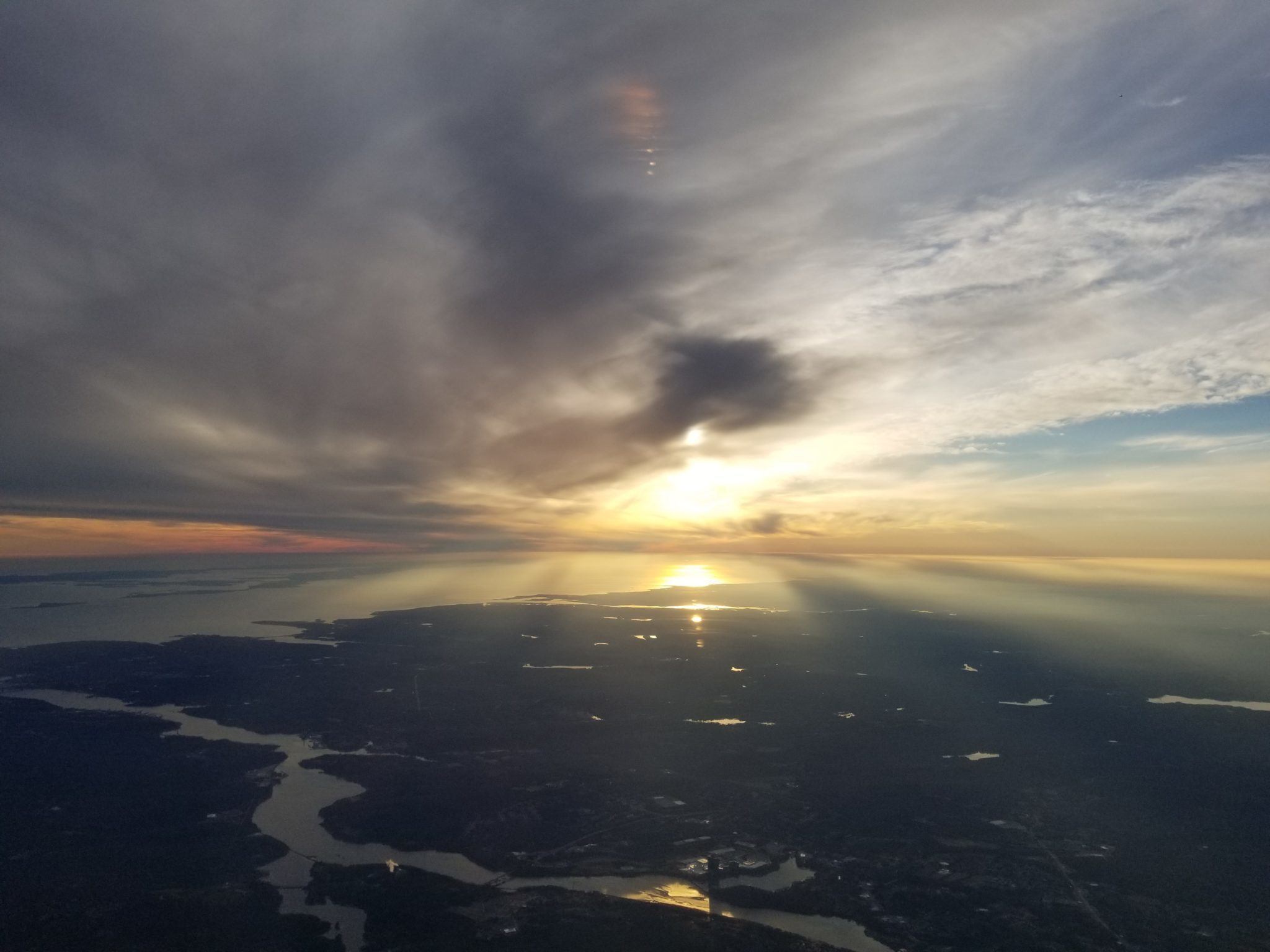 Sunset through plane window