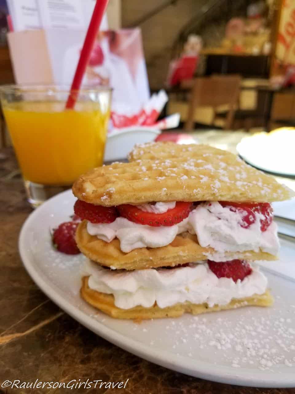 Strawberry Waffles for Breakfast at Loacker in Verona