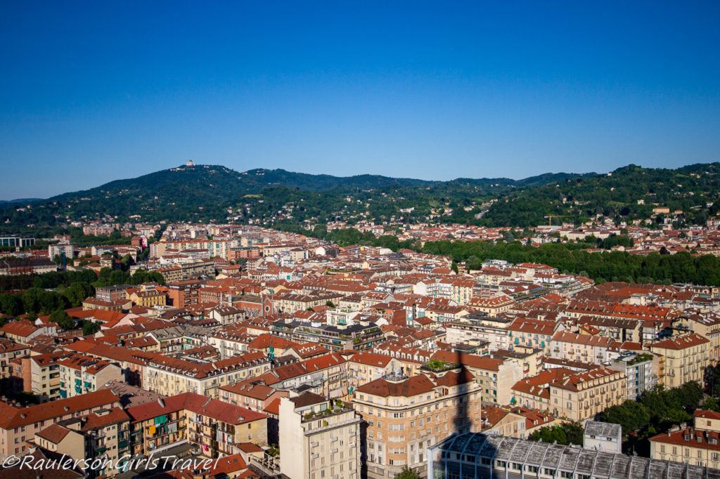 View of Turin and surrounding mountains