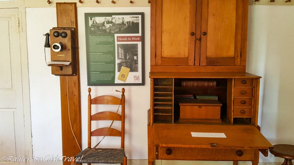 Desk with old fashioned telephone