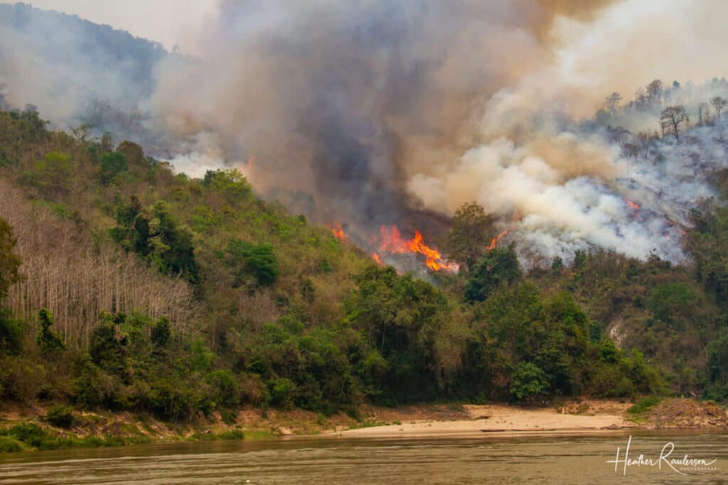 Crops Burning in Laos near Mekong River
