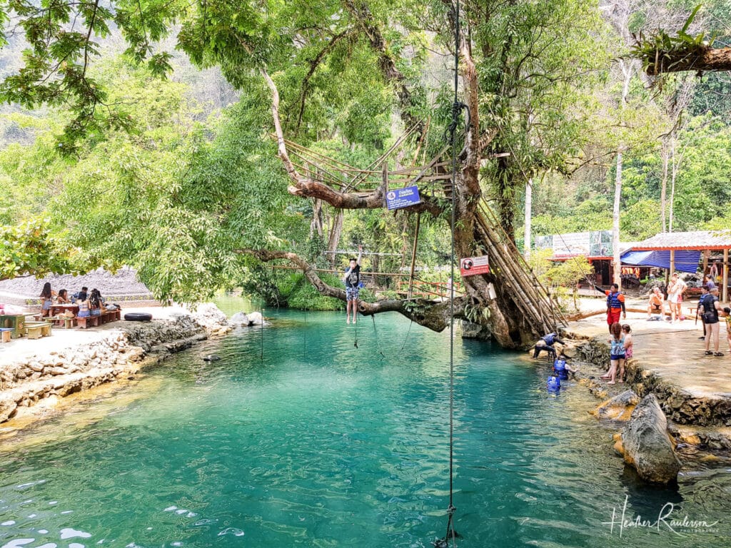 Jumping into the Blue Lagoon in Vang Vieng