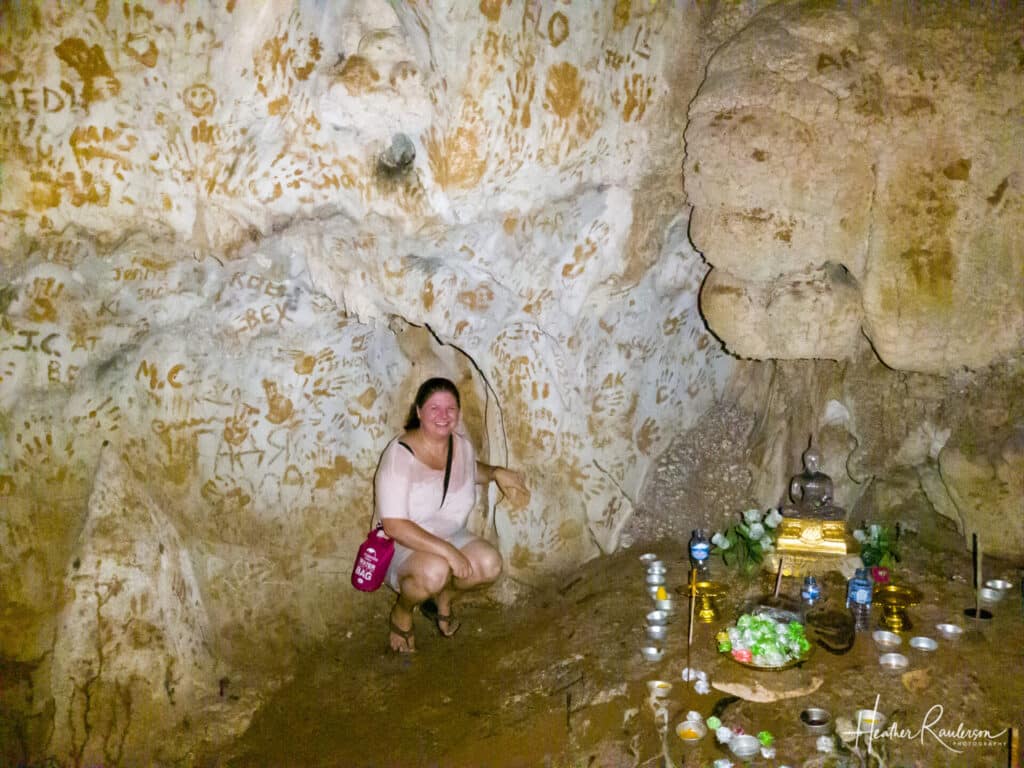 Heather leaving her mark in Phu Kham Cave