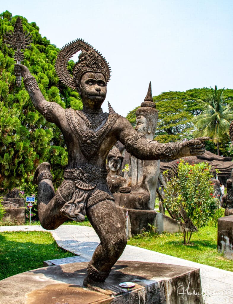 Balancing on one leg statue in Buddha Park