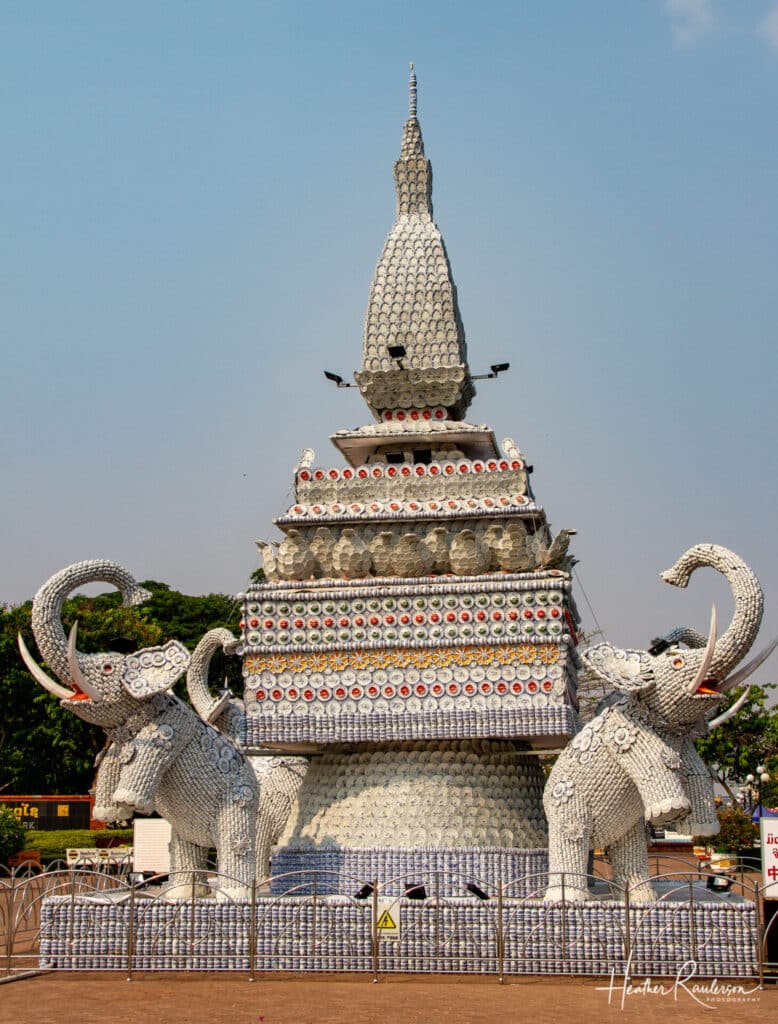 Elephant Statue Made from Tea Cups, Saucers, and Plates