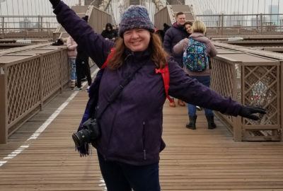 Heather on the Brooklyn Bridge