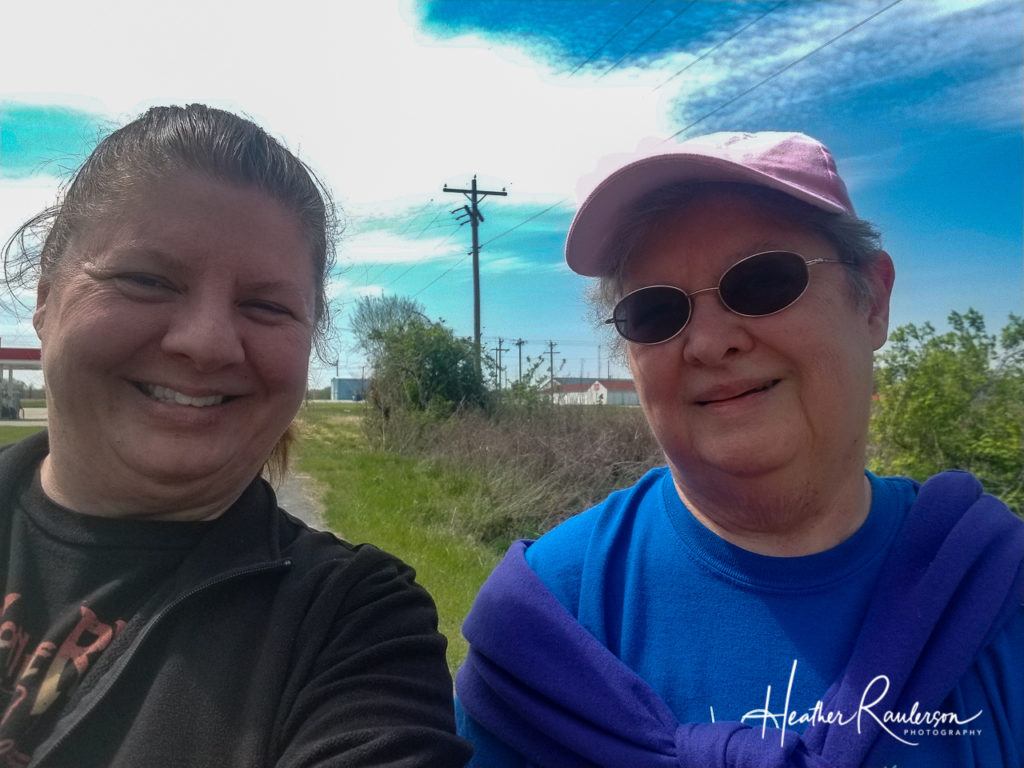 Heather and her mom on a walk in Illinois