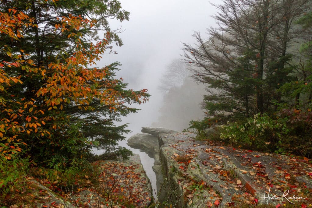 Devil's Kitchen on Caesars Head, South Carolina in fog during the fall