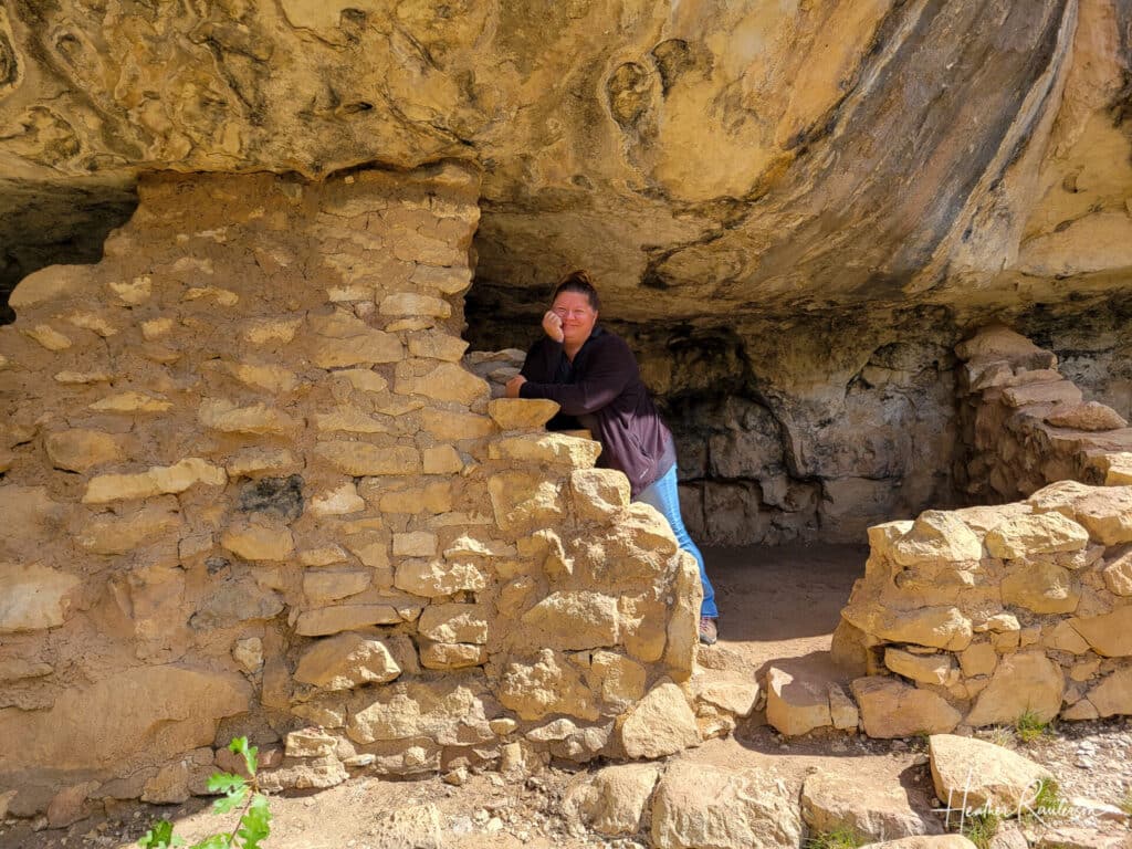 Heather in a cliff dwelling at Walnut Canyon National Monument